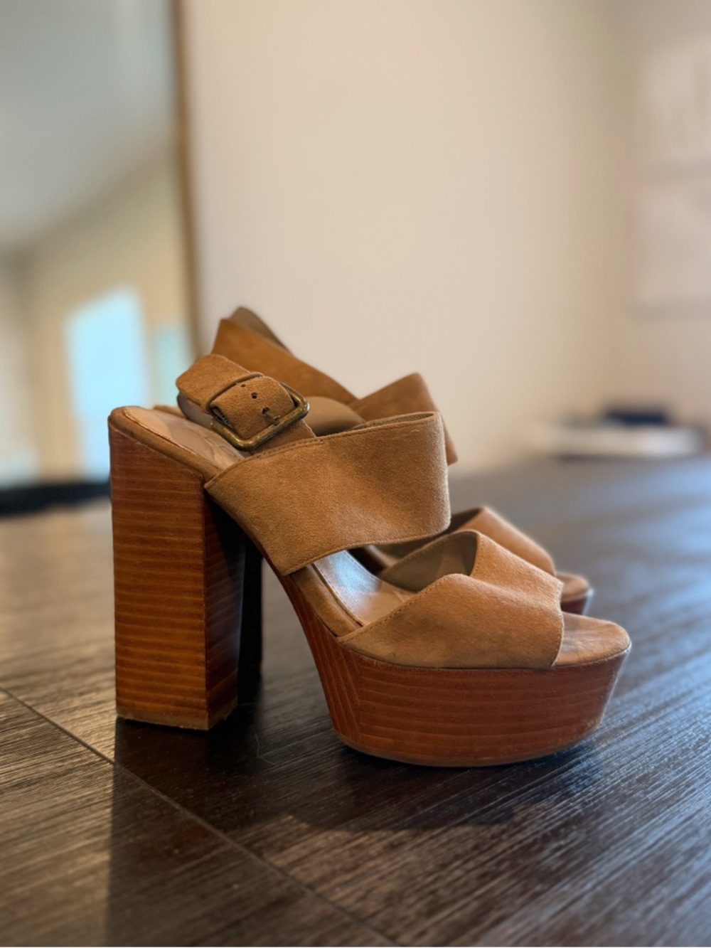 Aldo Maximoa Taupe Suede Platform Heels